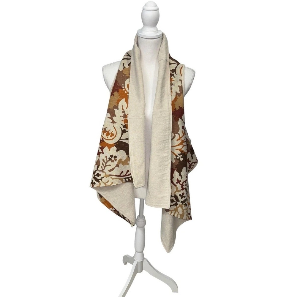 Drop Cloth Designs Womens L/XL Cotton Draped Scarf Vest Boho Floral Reversible